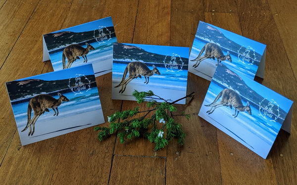 5 pack - Joy to the World - Kangaroo Greeting Cards | Printed on 100% Recycled Paper | Helps Endangered Species