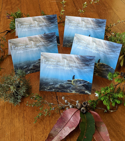 5 pack - Peace on Earth - Sea Turtle Greeting Cards | Printed on 100% Recycled Paper | Helps Endangered Species