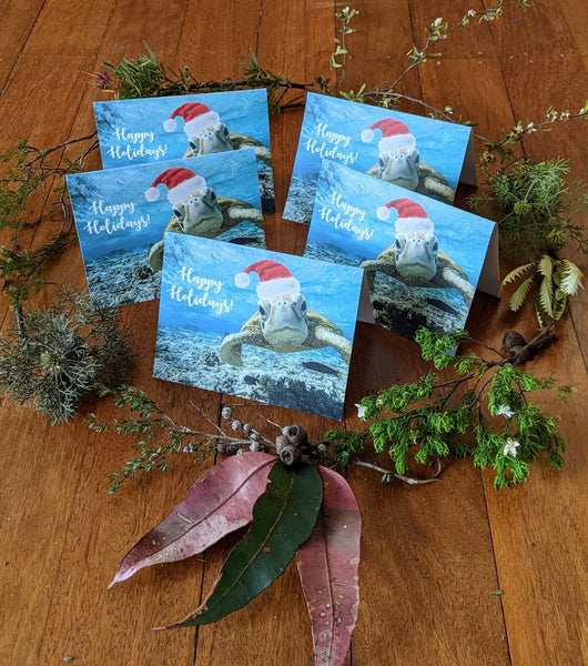 5 pack - Happy Holidays - Sea Turtle Greeting Cards | Printed on 100% Recycled Paper | Helps Endangered Species