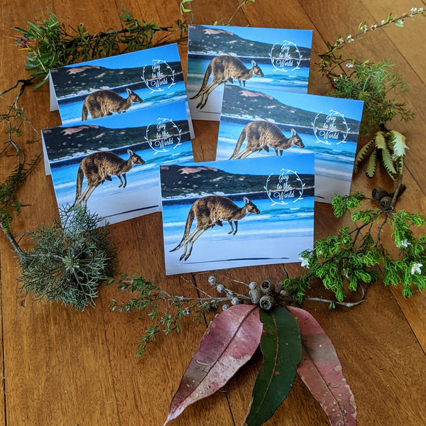 5 pack - Joy to the World - Kangaroo Greeting Cards | Printed on 100% Recycled Paper | Helps Endangered Species