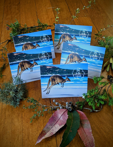5 pack - Joy to the World - Kangaroo Greeting Cards | Printed on 100% Recycled Paper | Helps Endangered Species